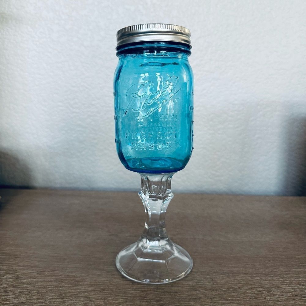 Mason Jar Blue Wine Glass Vase